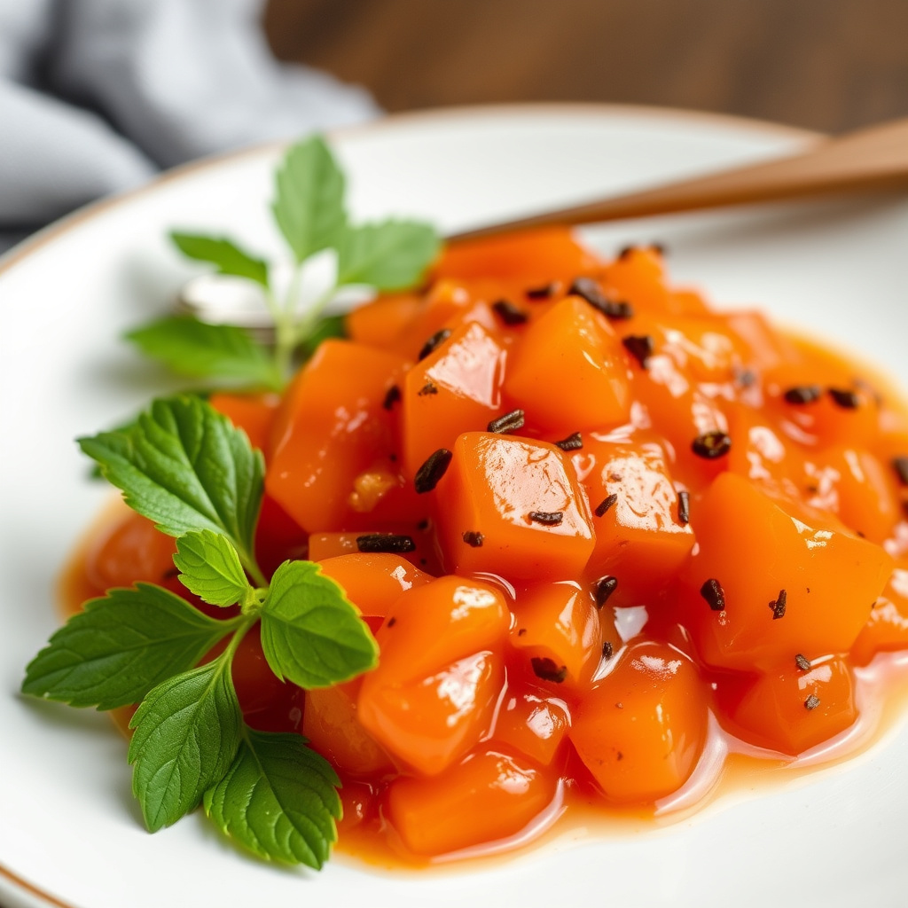 Fuyu-persimonrelish med sherry og sennep