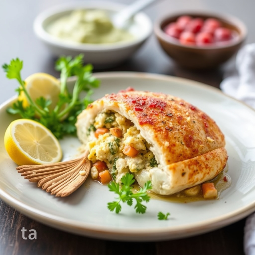 Fylt flyndre med krabbefyll