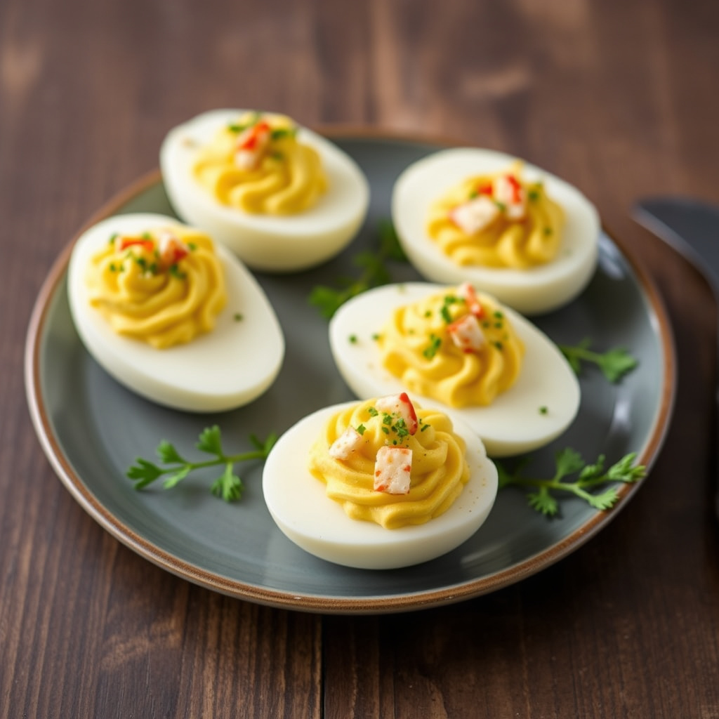 Fylte egg med krabbe