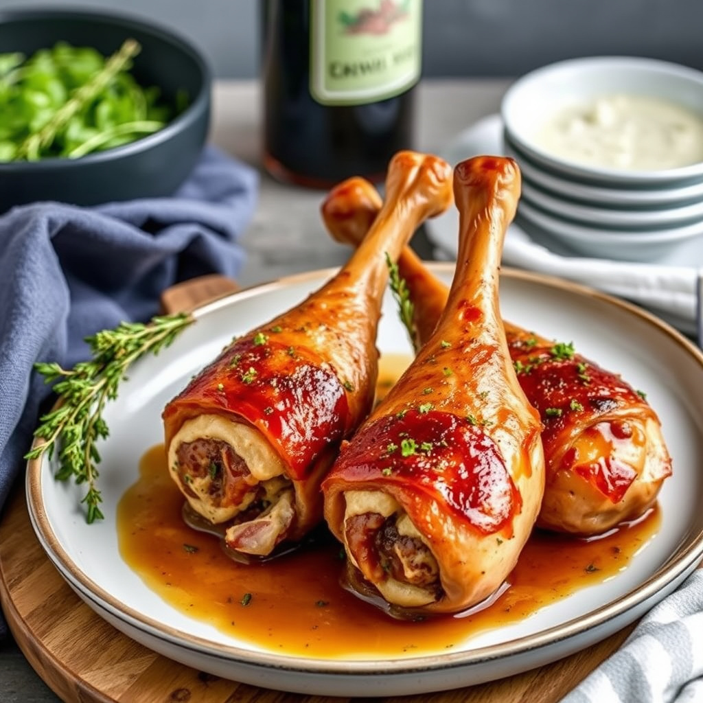 Fylte kyllinglår med bacon, brandy og timian