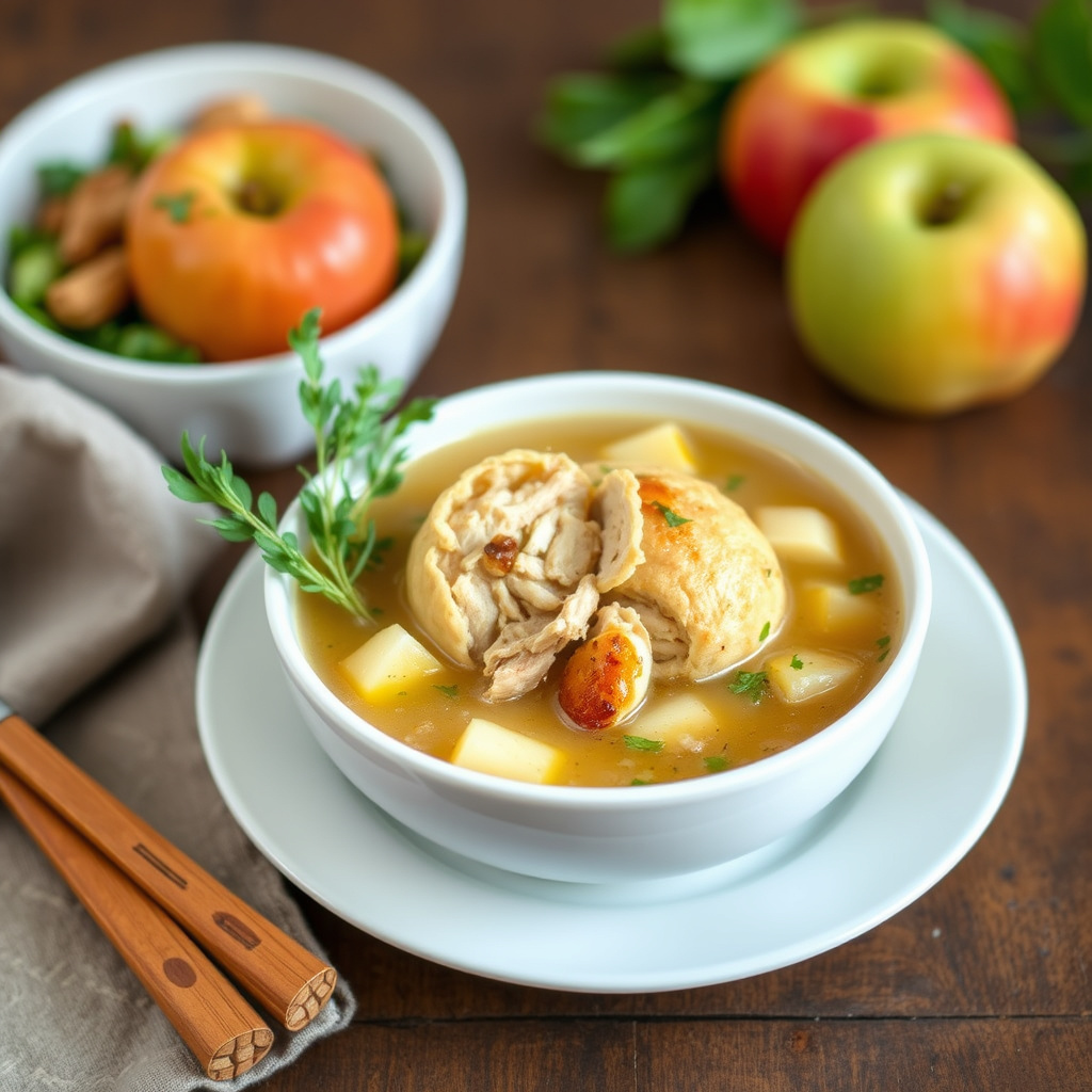 Fylte matzo-ball-supper med kylling og epler