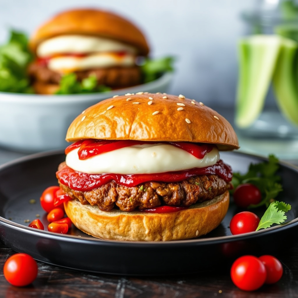 Fylte mozzarella- og chilipasteburgere