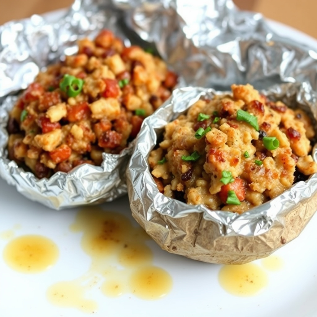 Fylt portobellosopp i foliepakke