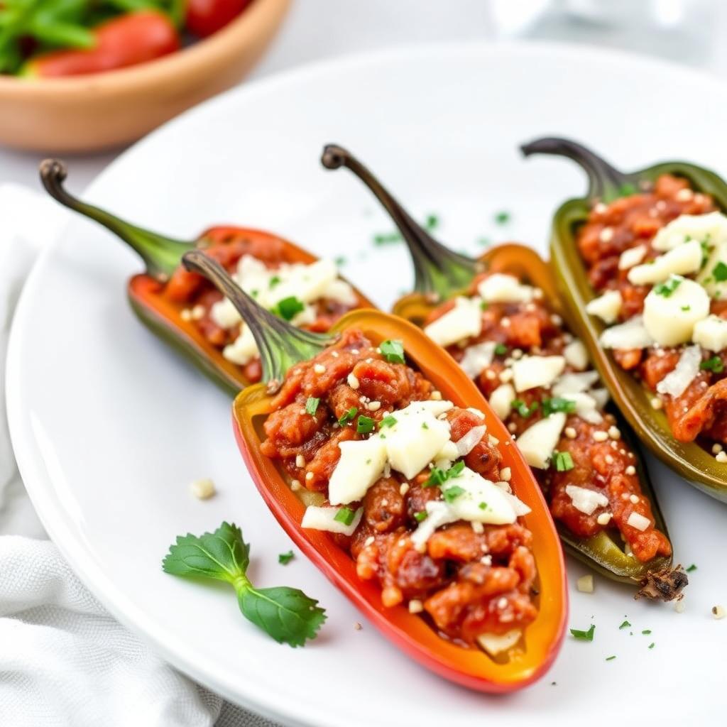 Fylte Piquillo-pepper med chorizo og Manchego