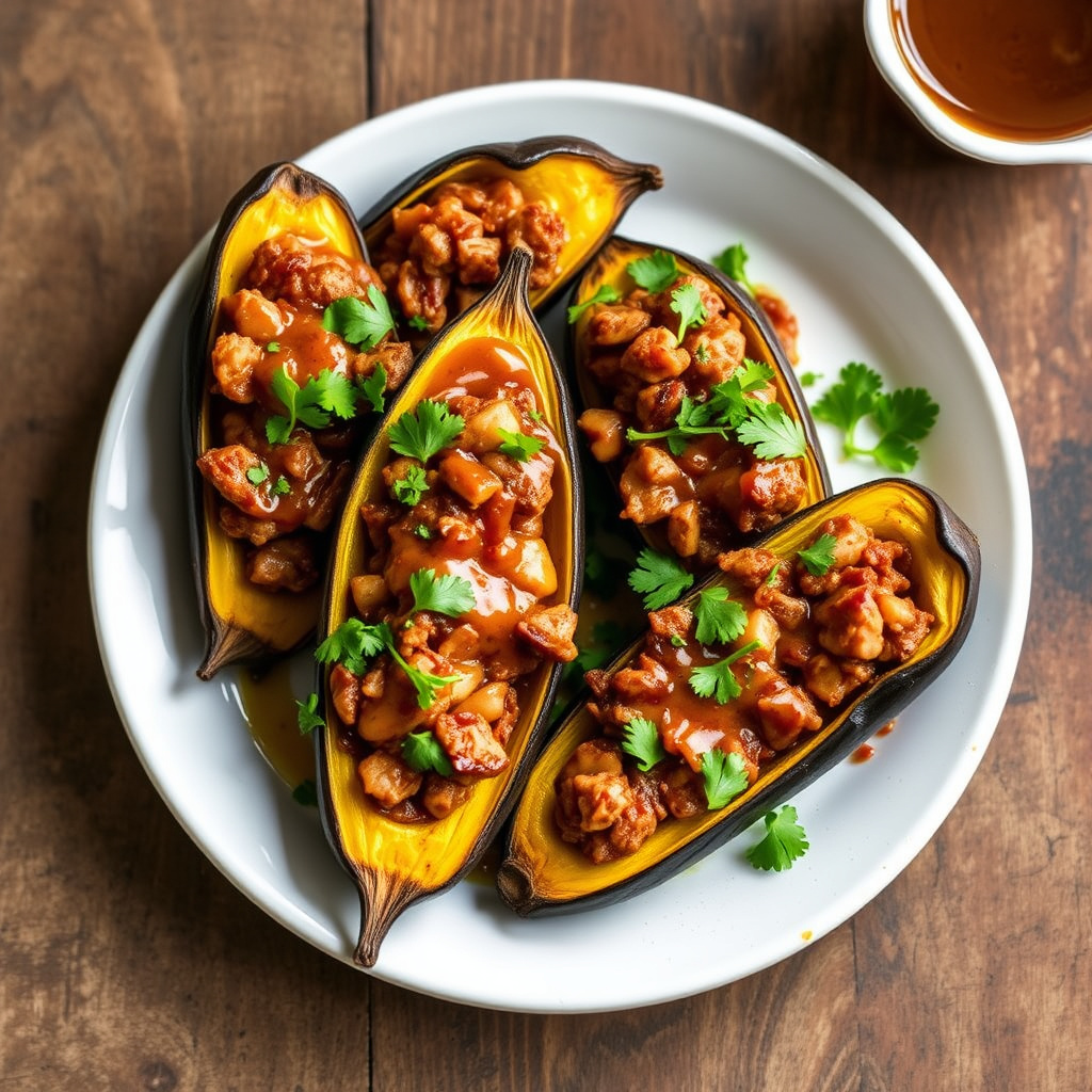 Fylte plantains med svinekjøtt og chipotle-honningolje