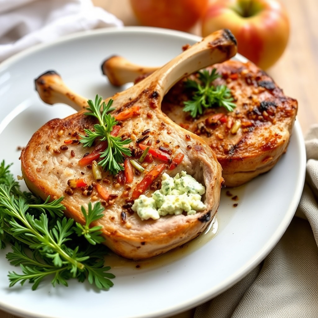 Fylte svinekoteletter med gorgonzola og eple