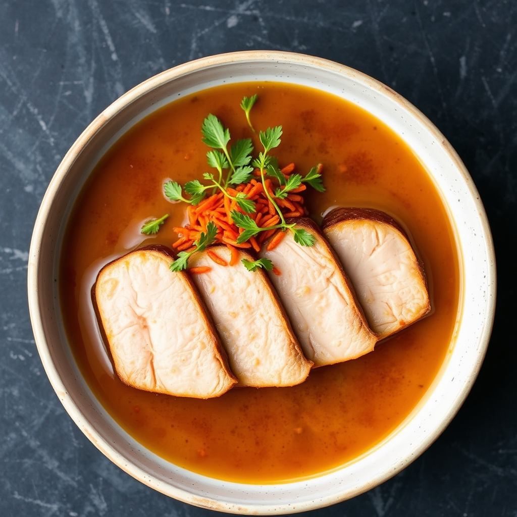 Galangaldampet svinebryst med ørretrogn