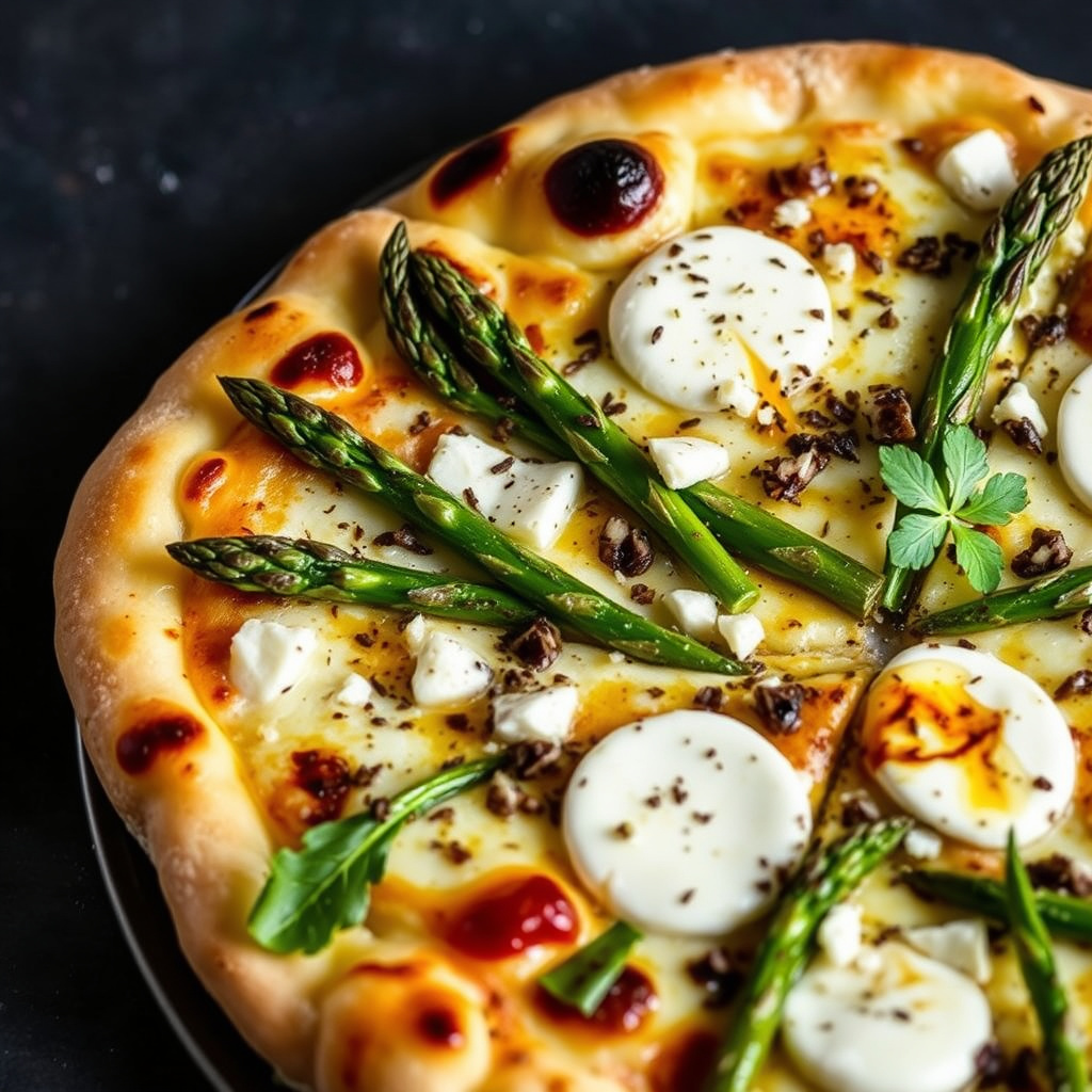 Pizza med geitost og asparges