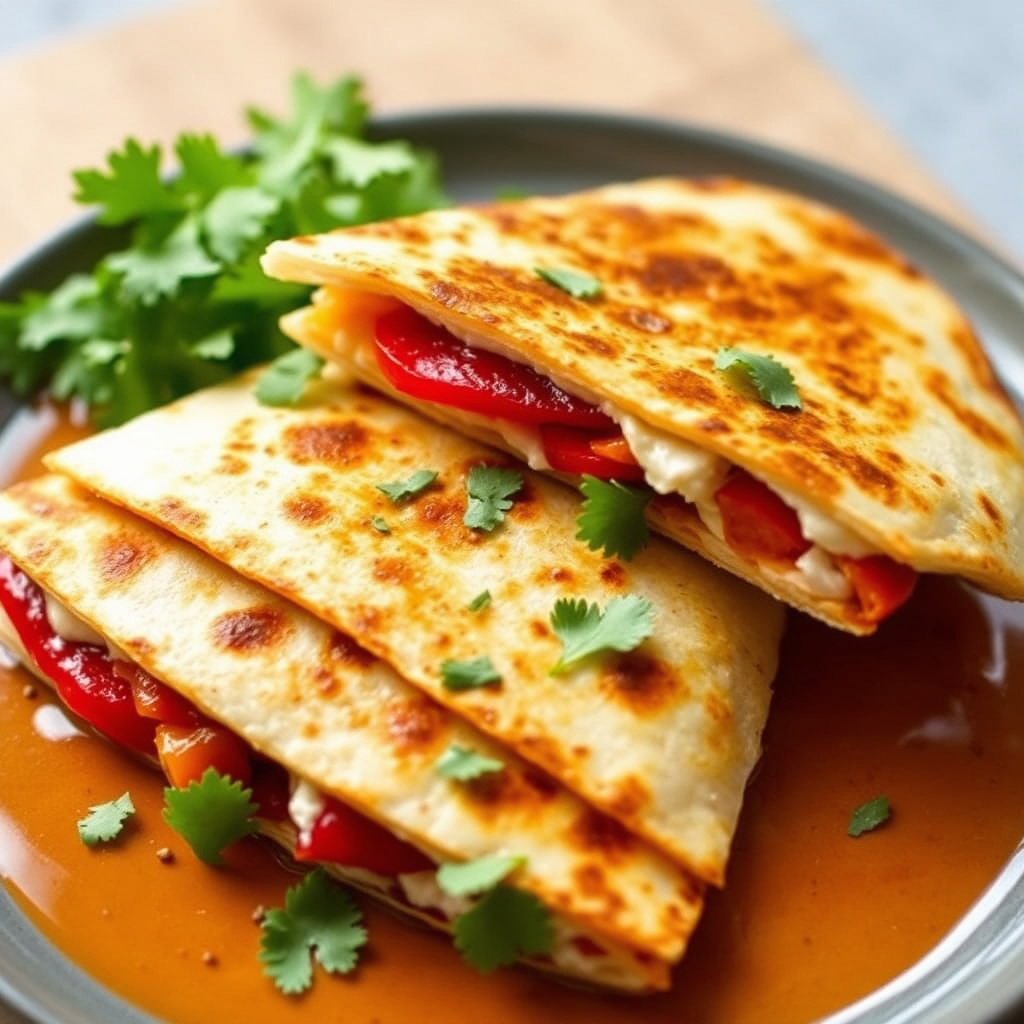 Geitostquesadillas med ovnsbakt rød paprika