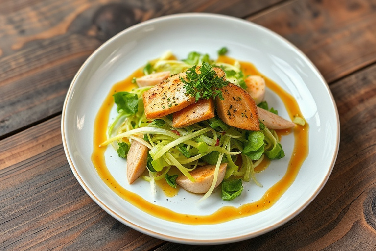 Frisée med sprøstekt lakseskinn og varm sherryvinaigrette