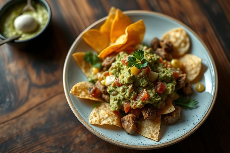 Aspargessalsa med guacamole og tortillachips
