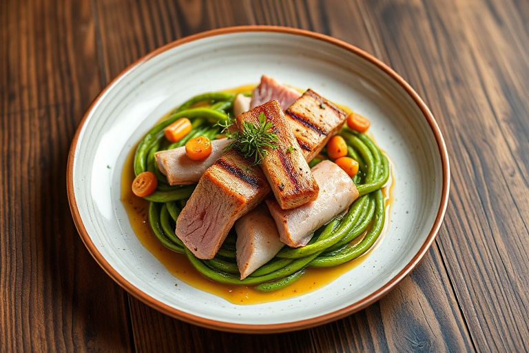 Farfalle med pancetta, grillet laks og artisjokker