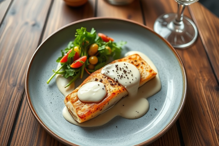 Macadamia-panert tilapia med hvit sjokolade beurre blanc