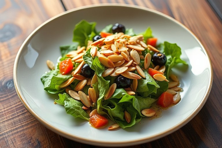 Kremet salatdressing med lønnesirup og mandelsmør