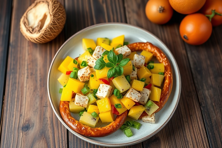 Sitronpretzelsalat med mango og kiwi