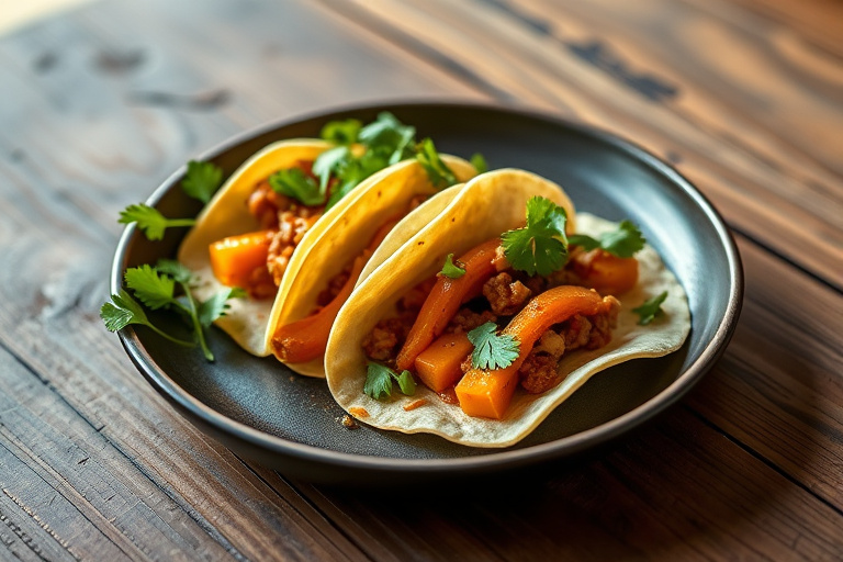 Butternut squash tacos med svarte bønner