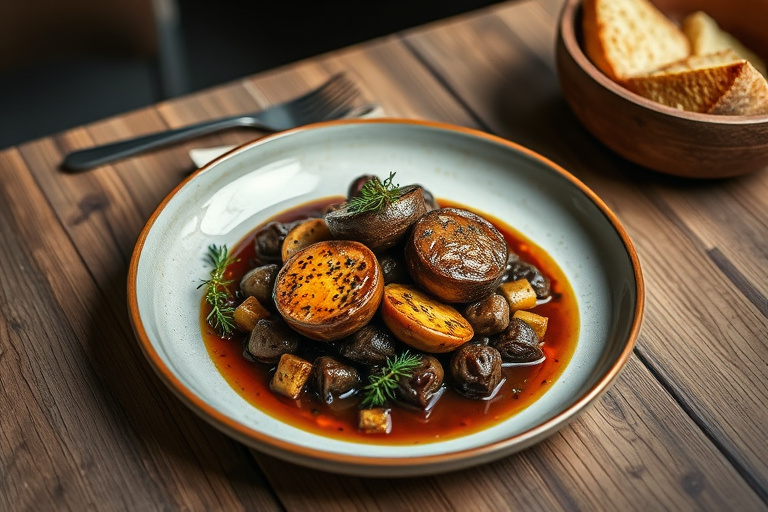 Portobellosopp fylt på fransk vis med grønne bønner