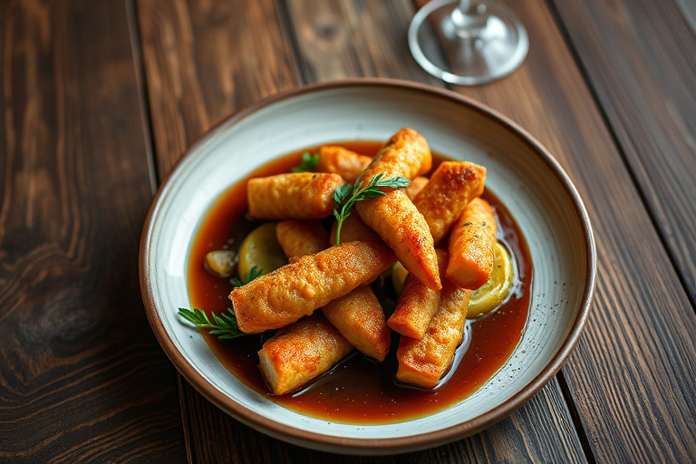 Fritert jackfrukt med sjokoladesaus