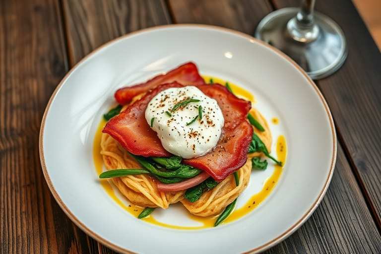 Kyllingbryst fylt med spinat og ricotta, innbakt i bacon