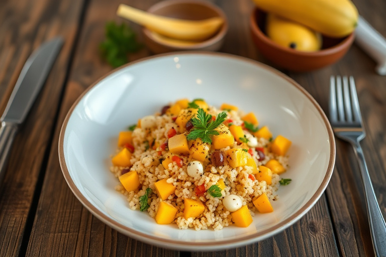 Frisk mango- og kyllingsalat med couscous