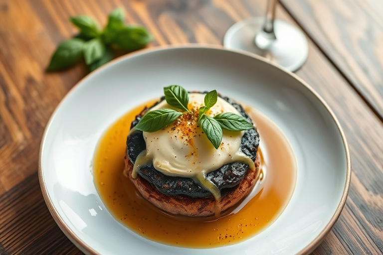 Portobelloburgere med basilikum-sennepssaus