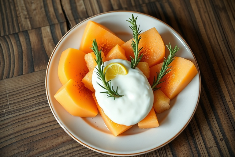 Vannmelon med yoghurt, stekt rosmarin og valmuefrø