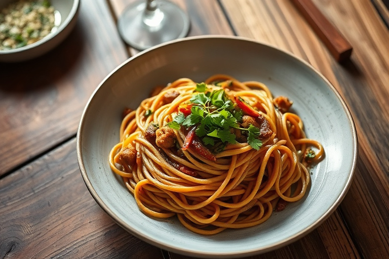 Soba med grønn chilipesto