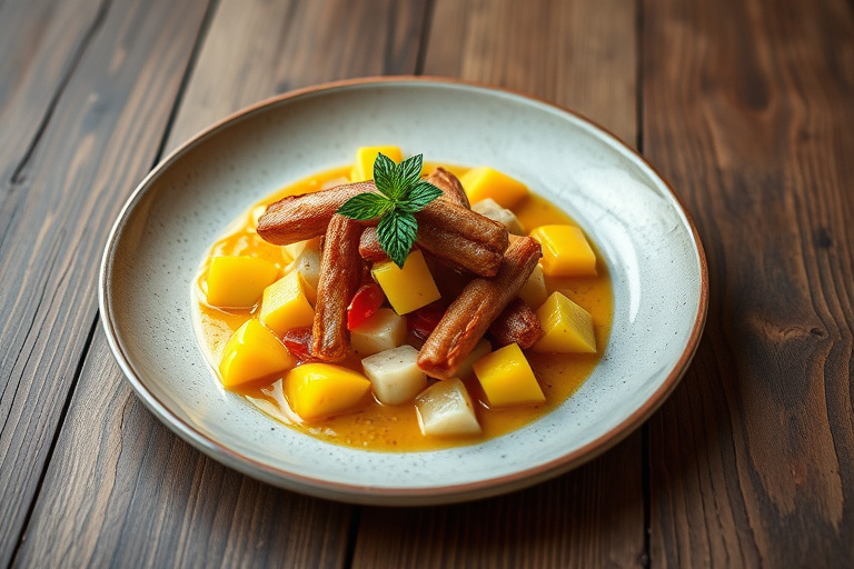 Varm riskrem med tørket mango og ristet kokos