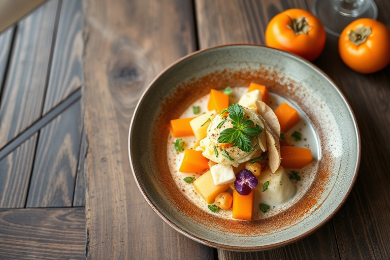 Bibb-salat med persimmon, blåmuggost og pekannøtter
