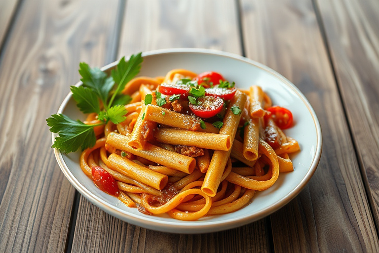 Ziti med italiensk pølse og tomatsaus