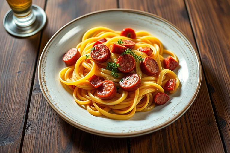 Pasta med kielbasa og surkål