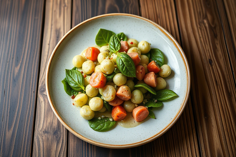 Fava- og ertesalat med kremet valmuefrødressing