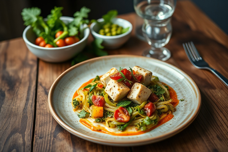 Panfrest tofu med romano-bønner og urtesalat