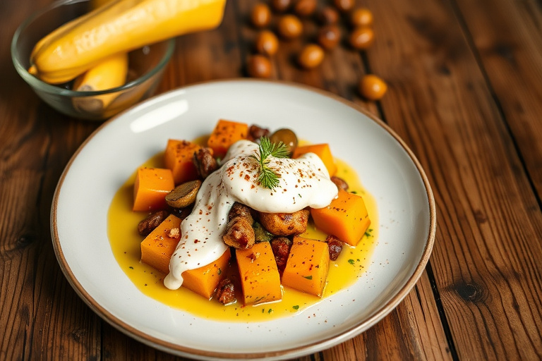Butternut squash-latkes med salvie og pinjekjernedressing