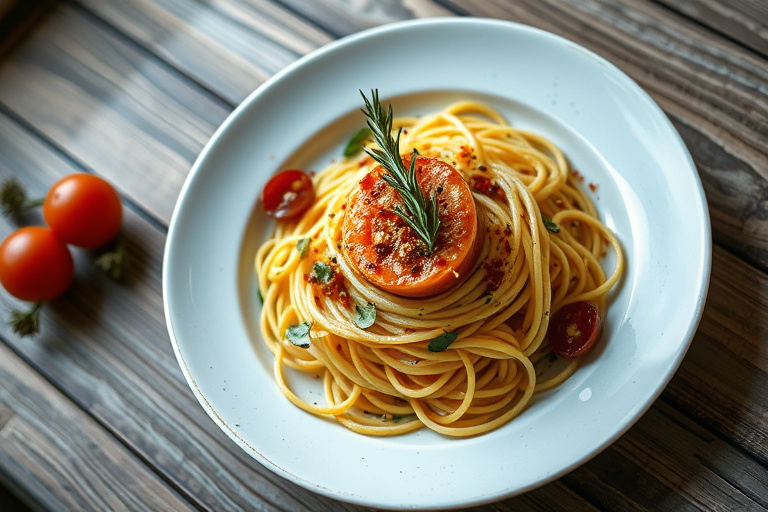 Spaghettini med rosmarin, aprikos og chorizo