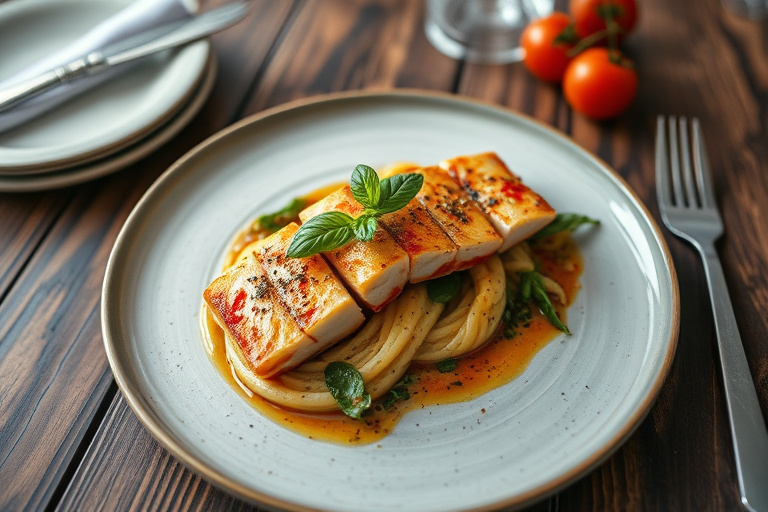 Fersken med Serranoskinke og basilikum