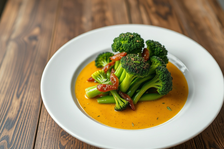 Ristet broccolini med vinmarinert sopp