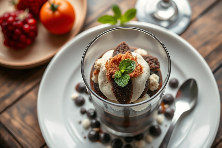 Sjokoladekake i glass med pekannøttpralin