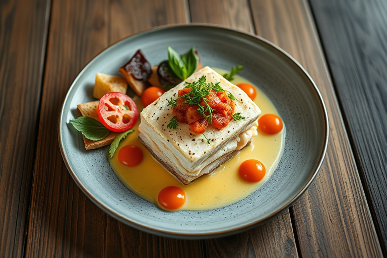 Fikenparfait med daddelkrem og bringebærsirup