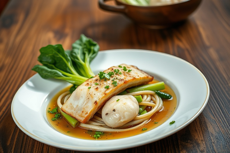 Asiatisk dampet rød snapper med bok choy