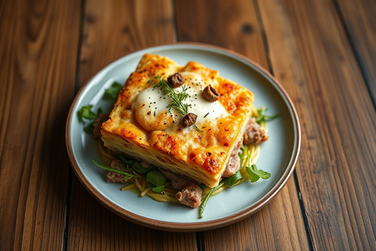 Reuben-grateng med corned beef og surkål