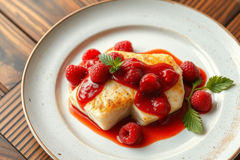 Bringebærstekt tilapia med honning og sennep