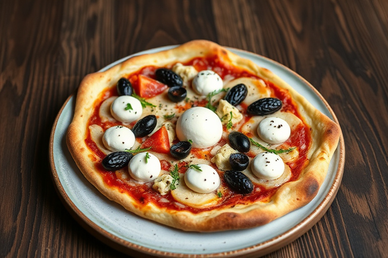 Dessertpizza med drue, eple og sjokolade