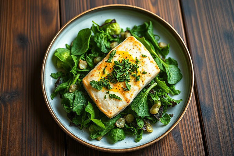 Opakapaka-fisk med eplevinaigrette og stilton-bruschetta