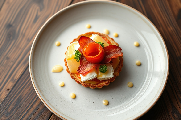 Tarte Flambée med bacon, karamellisert løk og eggerøre