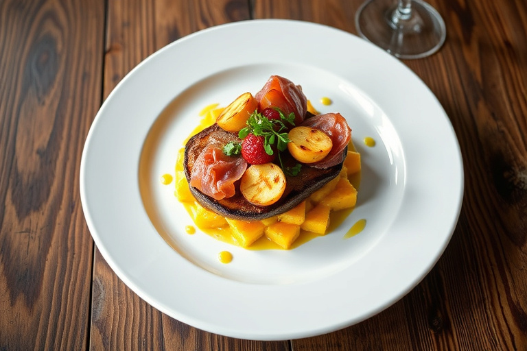 Fylte svinekoteletter med polenta og ovnsbakte druer