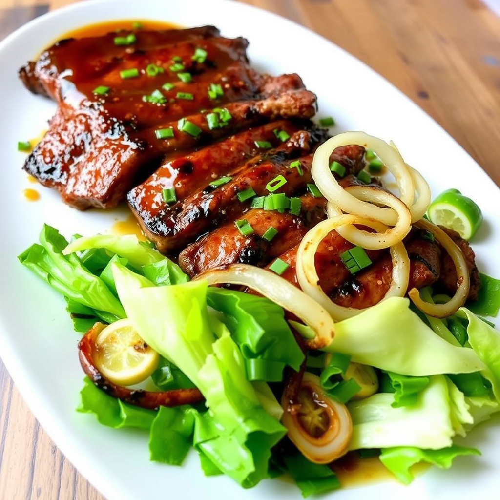 Ginger-Maple biff med Napa-kål og grillede løk