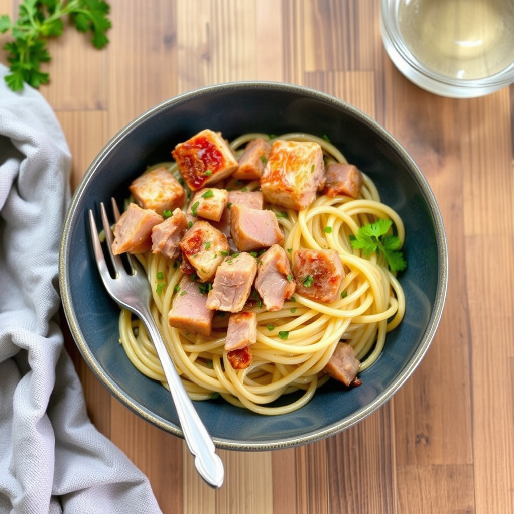 Gjenstående skinke og nudler