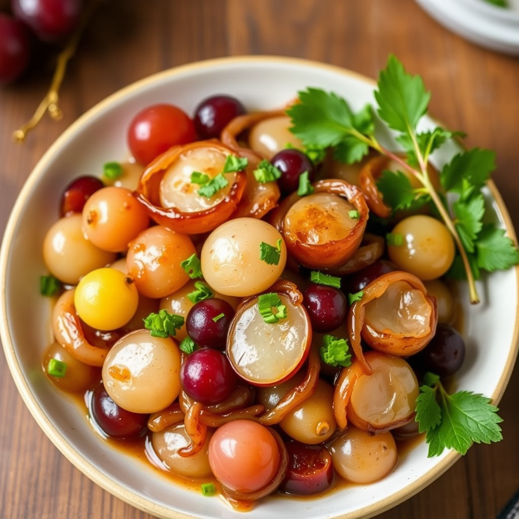 Glaserte perle-løk og druer