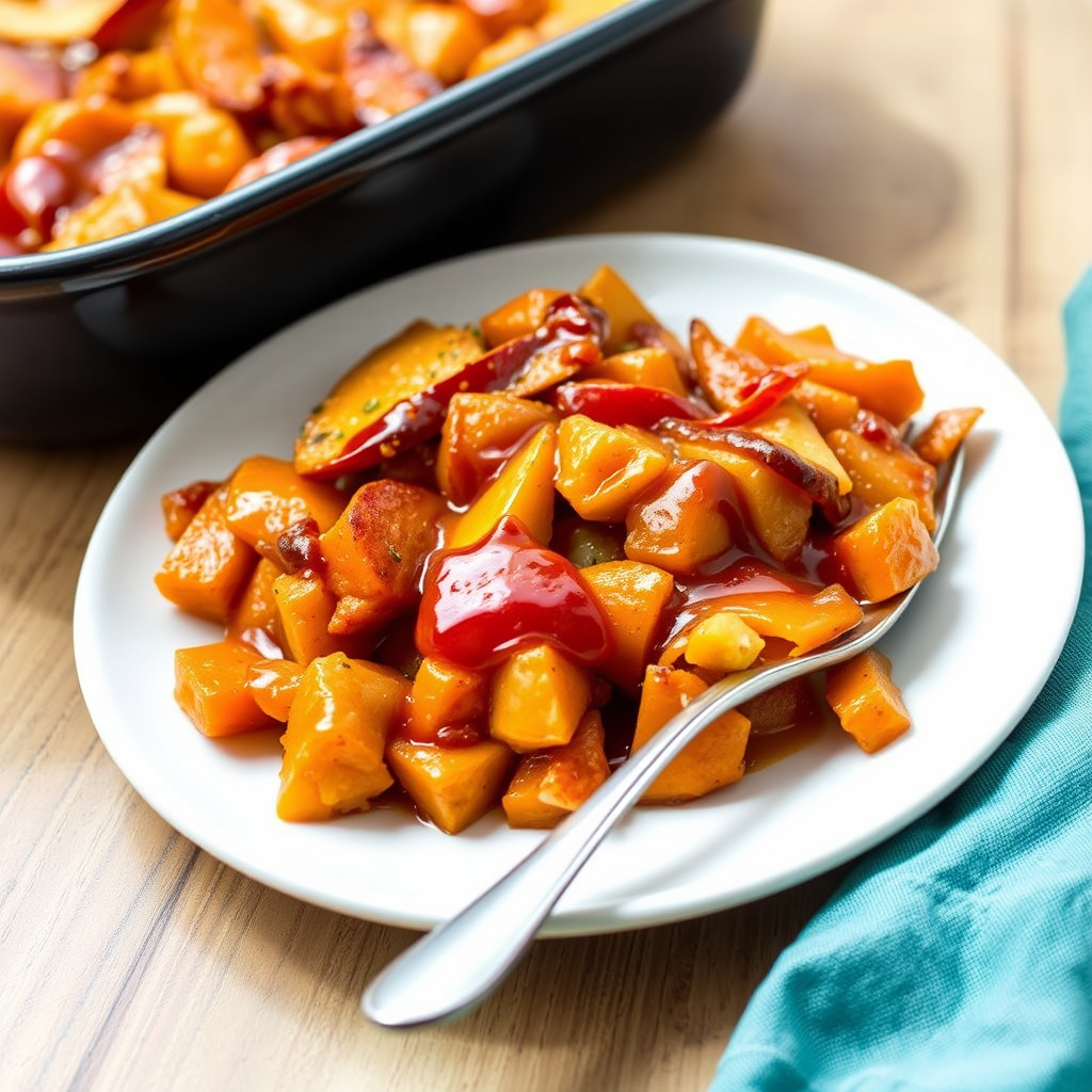 Glassert søtpotet- og eplegrateng